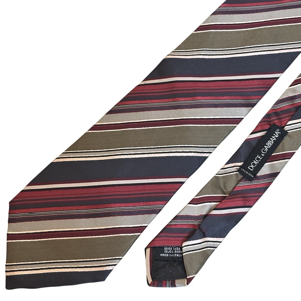 DOLCE & GABBANA SILK TIE Red Navy Silver  Designer LUXURY Authentic Hologram 58"